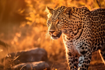 Fototapeta premium Leopard in its natural Habitat, Wildlife Photography, Generative AI