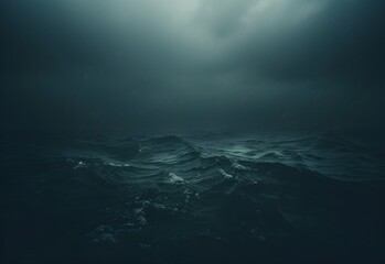 Underwater view of dark stormy sea. Dark stormy ocean waves