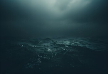 Naklejka premium Underwater view of dark stormy sea. Dark stormy ocean waves