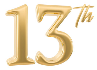13th Anniversary Number 3d Gold