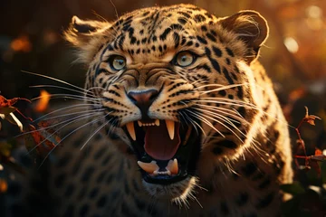 Plexiglas foto achterwand Leopard in its natural Habitat, Wildlife Photography, Generative AI © Vig