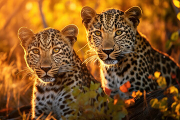 Naklejka na ściany i meble Leopard in its natural Habitat, Wildlife Photography, Generative AI