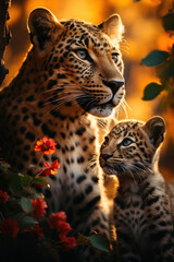 Naklejka premium Leopard in its natural Habitat, Wildlife Photography, Generative AI