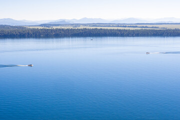 Tourist shuttle boats at Jenny Lake in Grand Teton National Park, Wyoming