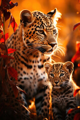 Obraz premium Leopard in its natural Habitat, Wildlife Photography, Generative AI