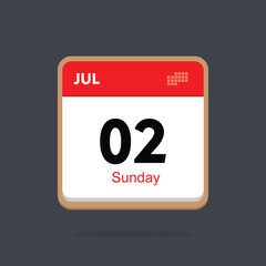 Fototapeta na wymiar sunday 02 july icon with black background, calender icon