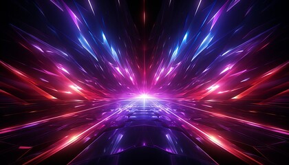 3d render, ultraviolet neon star shape portal, glowing lines, tunnel, virtual reality, abstract fashion background, violet neon lights, arch, pink blue spectrum vibrant colors, laser show