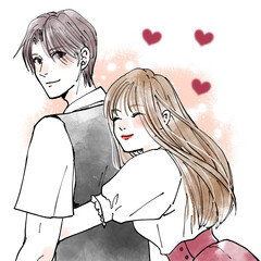 カップル　男性に後ろから抱き着く女性