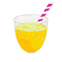 Watercolor Orange Juice in a Glass