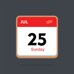 sunday 25 july icon with black background, calender icon