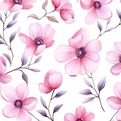 Obraz premium pink flowers watercolor seamless patterns, watercolor picture of flowers, floral
