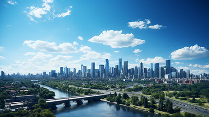 Fototapeta premium city panorama with skyscraper buildings, daylight made by AI generated