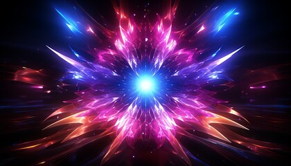 Fototapeta premium 3d render, ultraviolet neon star shape portal, glowing lines, tunnel, virtual reality, abstract fashion background, violet neon lights, arch, pink blue spectrum vibrant colors, laser show