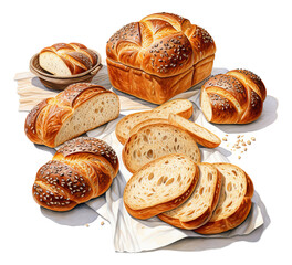 Watercolor drawing of german brotchen kranz bread isolated.