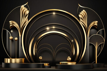 3d stage black luxury gold shine background