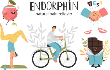 Natural pain reliever, endorphin hormone health colorful vector illustration