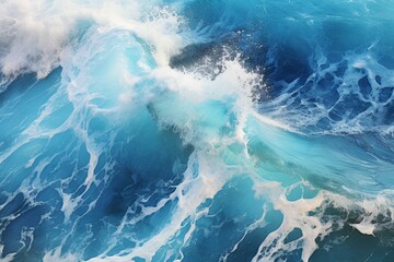 Fototapeta na wymiar Aerial View Of Waves In Ocean Splashing, Generative AI