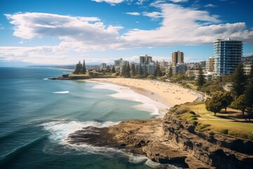 Naklejka premium Aerial View Sunshine Coast Beach, Generative AI.