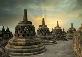 Borobudur Temple in Java Indonesia, Buddha Buddhism Ancient Religion Heritage Monument
