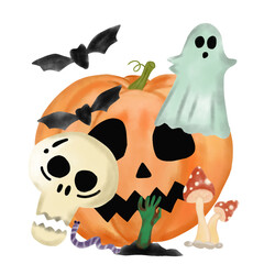 halloween pumpkin and witch cartoon 