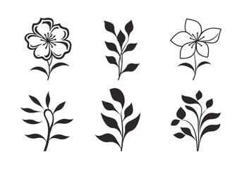 Set of flower design in flat black color vector illustration - obrazy, fototapety, plakaty