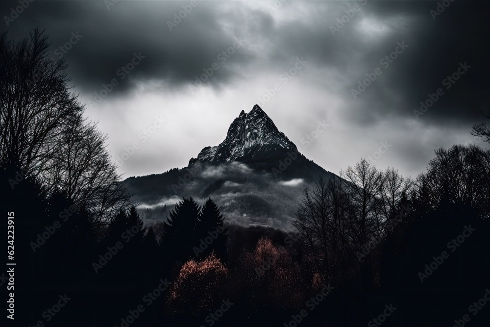 Wall mural majestic mountain landscape in black and white. Generative AI