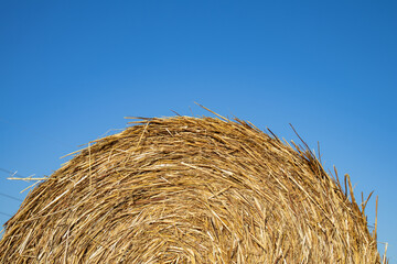 Straw bale and blue sky