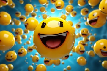 yellow smiley face icon background, groups on blue background