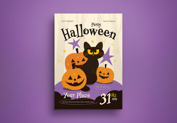 Beige Flat Design Halloween Party Flyer Layout