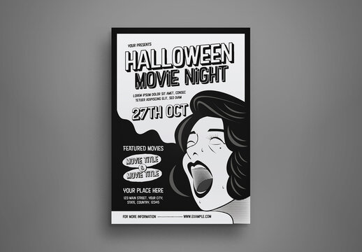 White Pop Art Halloween Movie Night Flyer Layout