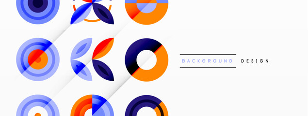 Colorful circles in a grid composition abstract background. Design for wallpaper, banner, background, landing page, wall art, invitation, prints, posters