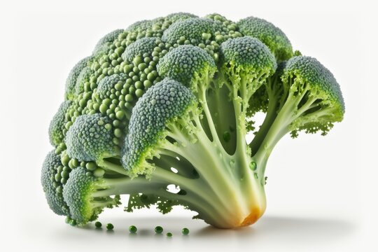 single broccoli on white background. Generative AI