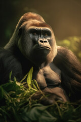 Obraz premium Gorilla, Wildlife Photography, Generative AI