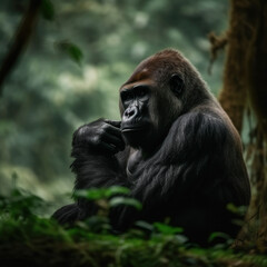 Obraz premium Gorilla, Wildlife Photography, Generative AI