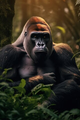 Obraz premium Gorilla, Wildlife Photography, Generative AI