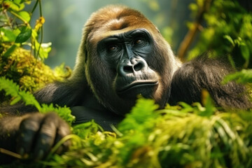 Naklejka premium Gorilla, Wildlife Photography, Generative AI