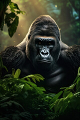 Obraz premium Gorilla, Wildlife Photography, Generative AI