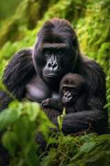 Obraz premium Gorilla, Wildlife Photography, Generative AI