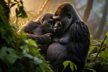 Obraz premium Gorilla, Wildlife Photography, Generative AI