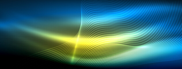 Glowing neon wave abstract background - vibrant, luminescent waves pulsate in a captivating and electrifying display