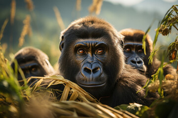 Obraz premium Gorilla, Wildlife Photography, Generative AI