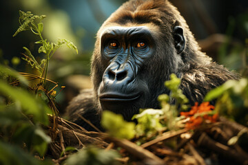 Obraz premium Gorilla, Wildlife Photography, Generative AI