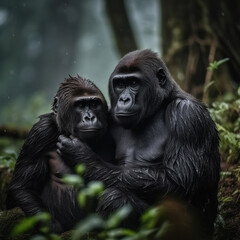 Obraz premium Gorilla, Wildlife Photography, Generative AI