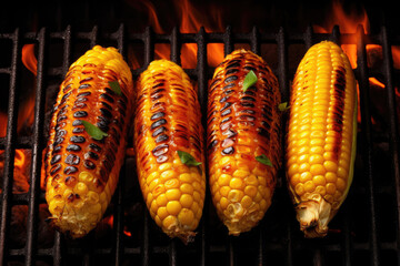 Grilled corn cobs, top view, Generative AI