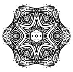 Steampunk mechanical black and white mandala for print, line art vector illustration Floral filigree mandala for coloring book, circle ornament