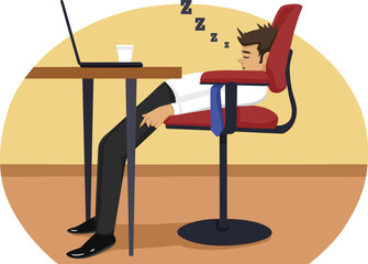 Office employees sleeping. Illustration. Tired.