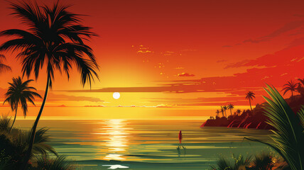 Obraz na płótnie Canvas woman by the sea against the backdrop of palm trees