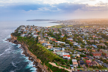 Panoramic drone aerial view over Northern Beaches Sydney NSW Australia