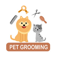 Fototapeta na wymiar Pet grooming logo concept. Animal grooming hair salon.