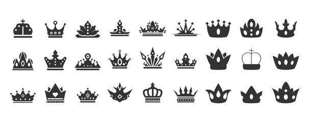 Set of Black crown isolated on gray background